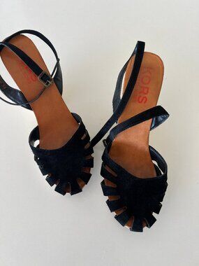 KORS Michael Kors Black Suede Platform Heels Sandals 9.5 Y2K